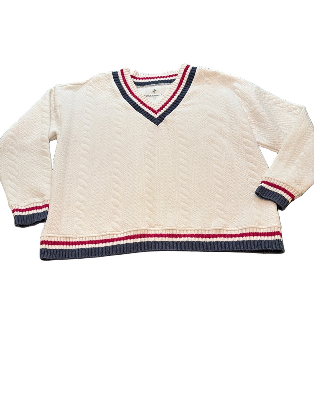 Tuckernuck TNUCK Sport Americana Cable Turner Pullover V Neck Sweater Medium